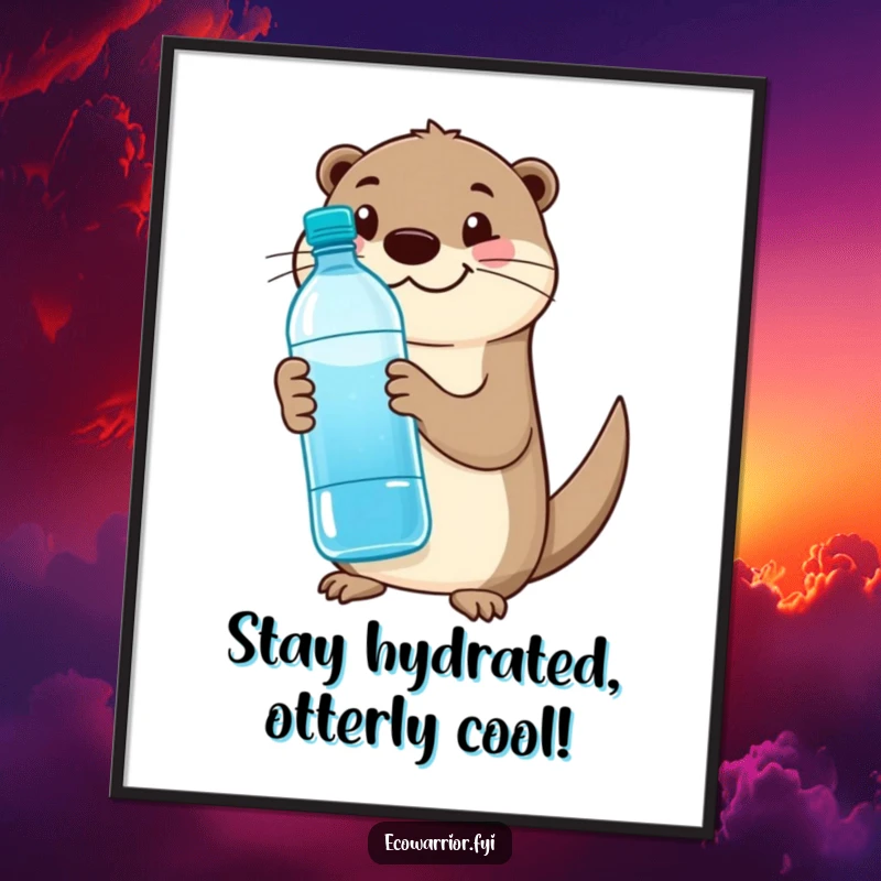 Funny Free Printable Wall Art: A happy otter holding a reusable water bottle, giving a thumbs-up with a big grin.
