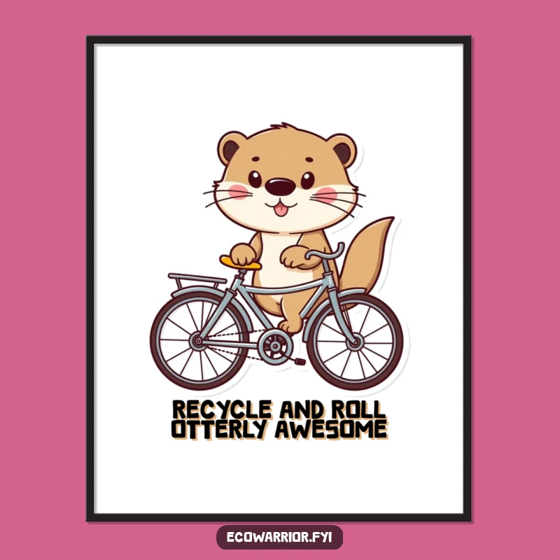 Free Printable Wall Art: Otter on a Retro-Recycled Bike, Whimsical Downloadable Art for Fun Decor
