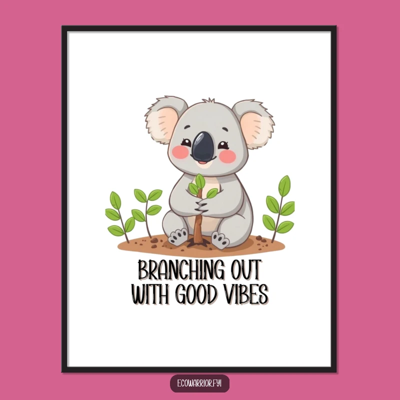 Funny Free Printable Koala Planting Art: Downloadable Wall Decor for Nature Lovers