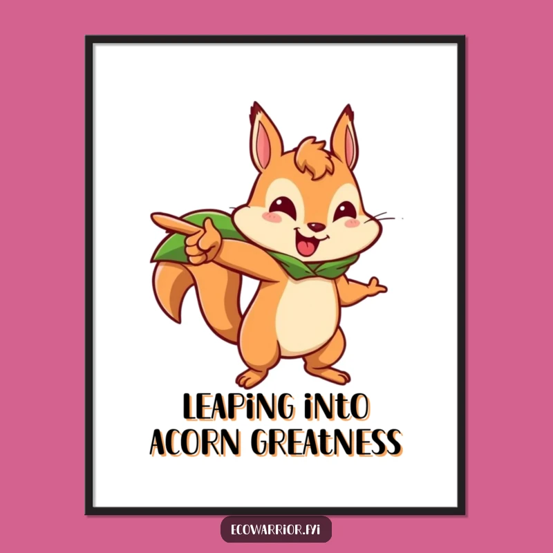 Funny Free Printable Squirrel Wall Art - Leaf Cape Hero, Downloadable Adventurous Decor Gift