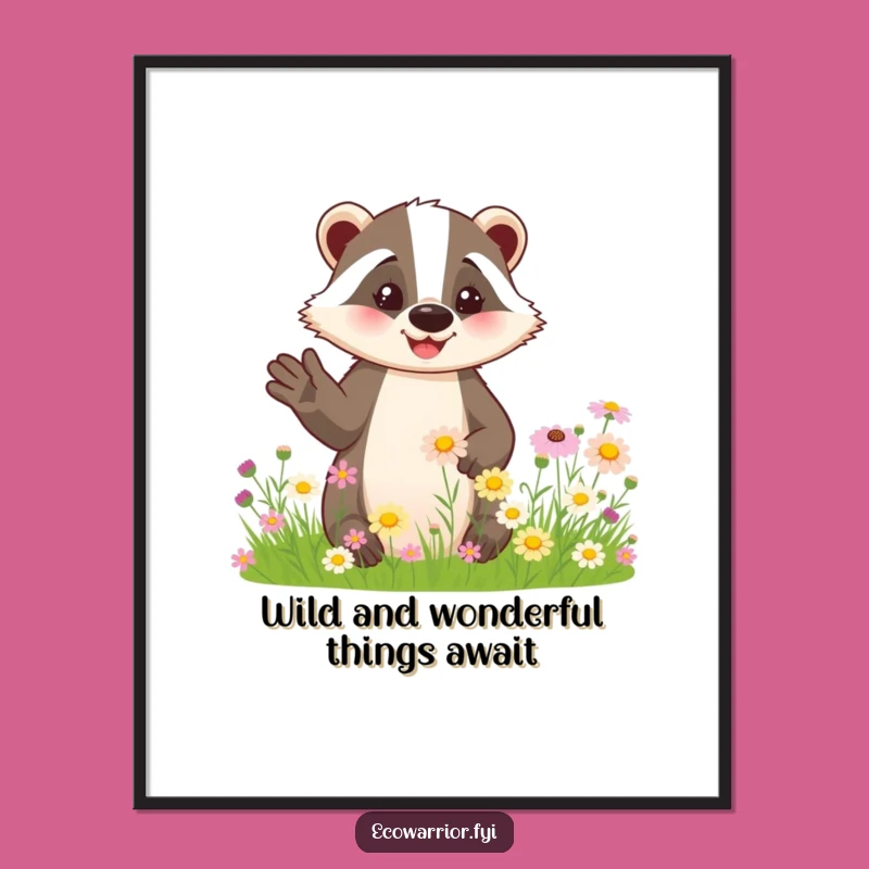 Funny Free Printable Wall Art: Badger's Blooming Meadow for Cozy Home Vibes!