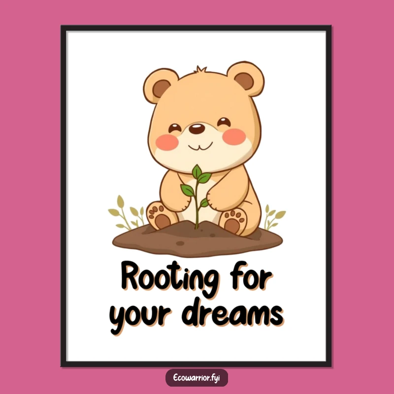 Funny Free Printable Wall Art: Happy Bear Planting, Whimsical Downloadable Decor