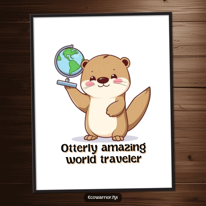 Funny Free Printable Wall Art: A cheerful otter proudly lifts a small globe, symbolizing world domination and joy.