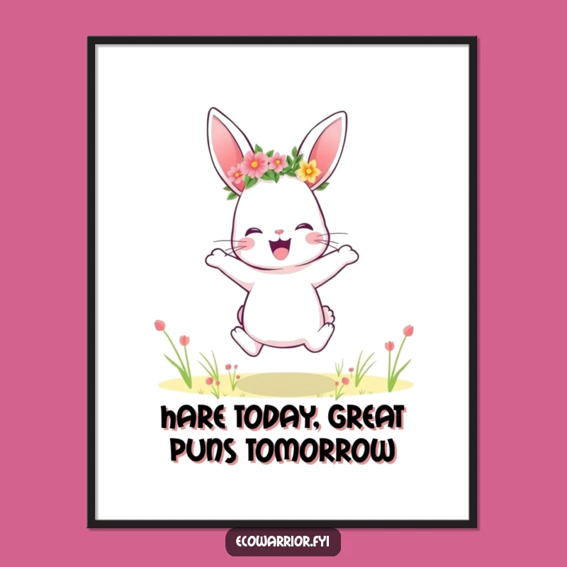 Free Printable Wall Art: Joyful Rabbit in Flower Field - Cute Downloadable Art