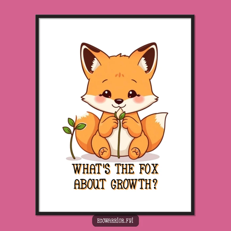 Free Printable Wall Art: Curious Fox Observing Sprout - Unique Downloadable Art