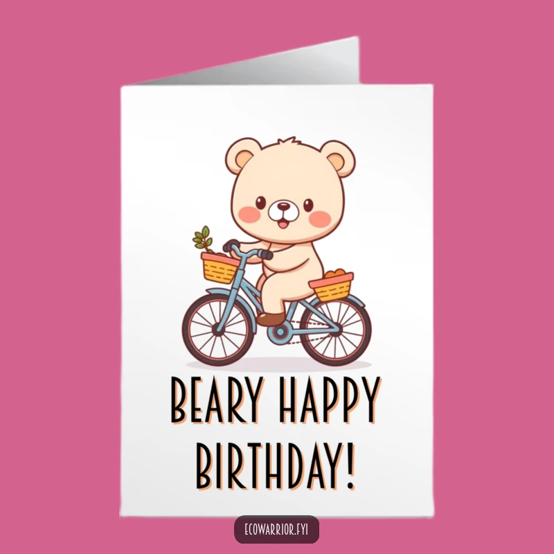 Free Printable Birthday Card: Cheerful Bear Cub Cycling, Funny Downloadable Gift for Joy