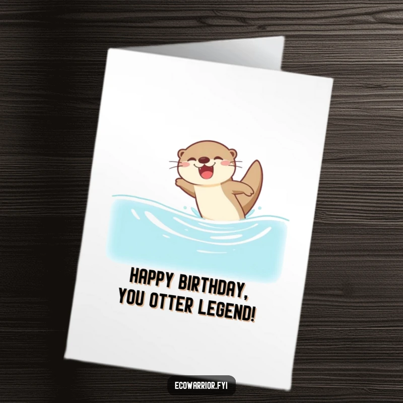 Funny Free Printable Otter Birthday Card: A joyful otter gleefully dives into clear water, celebrating a birthday with pure delight.