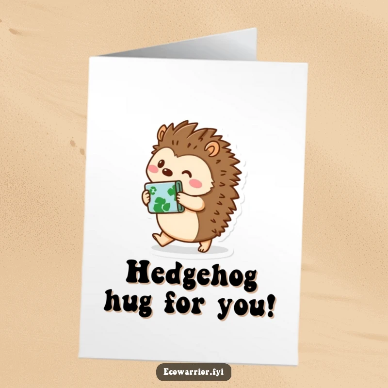 Funny Free Printable Birthday Card feat. a helpful hedgehog carrying recycled items, perfect for eco-conscious celebrations.