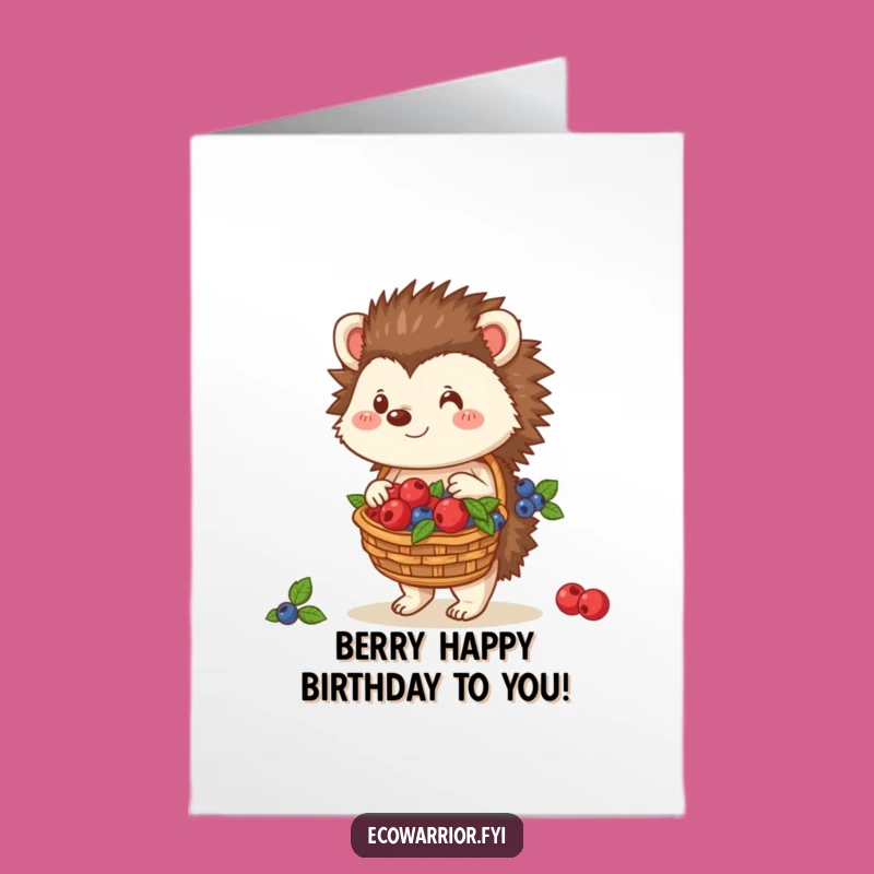 Sweet Free Printable Birthday Card: Kind Hedgehog with Berries - Charming Downloadable Gift!