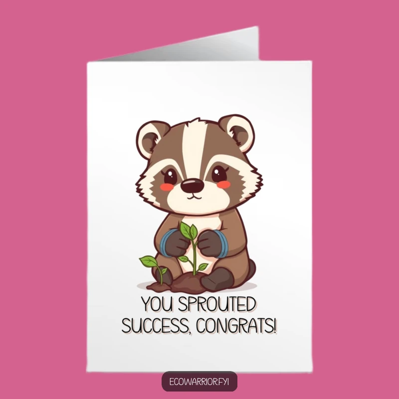 Free Printable Congrats Card: Funny Badger Gardener Celebrating New Beginnings Downloadable Gift