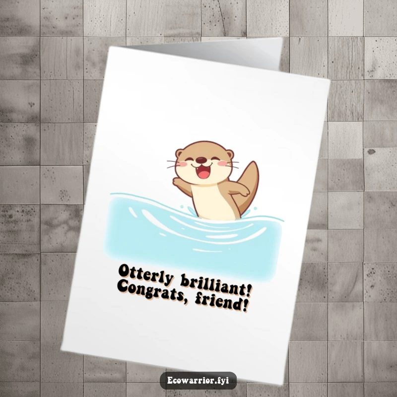 Funny Free Printable Otter Congratulations Card: A joyful otter dives into water, celebrating a momentous achievement with excitement.