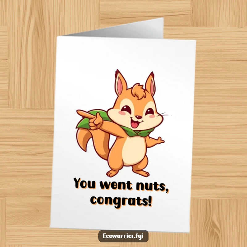Funny Free Printable Congratulations Card: A brave squirrel wearing a leaf cape points forward, celebrating your heroic win.