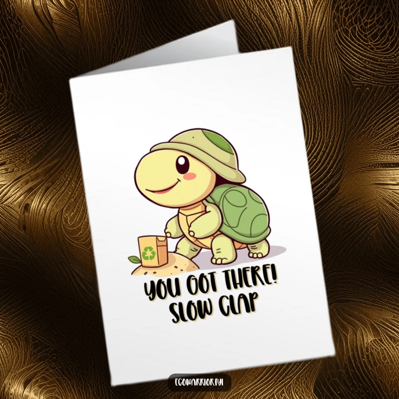 Funny Free Printable Turtle Congratulations Card: A smiling turtle pushes uphill, celebrating a hard-won victory with determination.