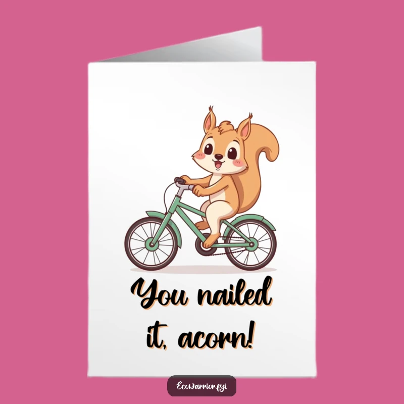 Free Printable Squirrel Congrats Card: Funny Eco-Bike Squirrel Celebration Downloadable Gift