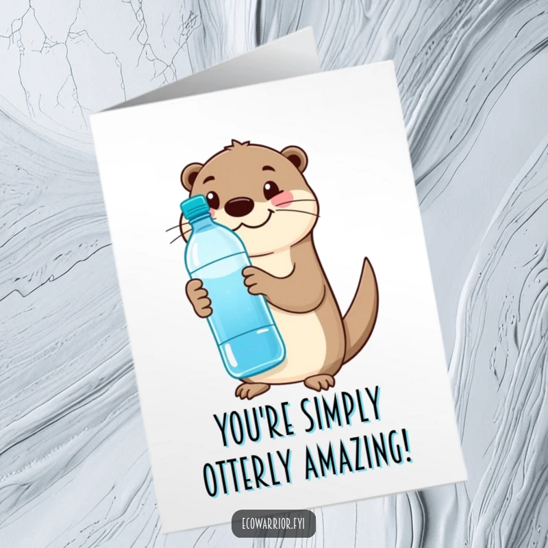Funny Free Printable Congratulations Card: A happy otter holding a reusable water bottle, giving a thumbs-up, celebrating eco-success.