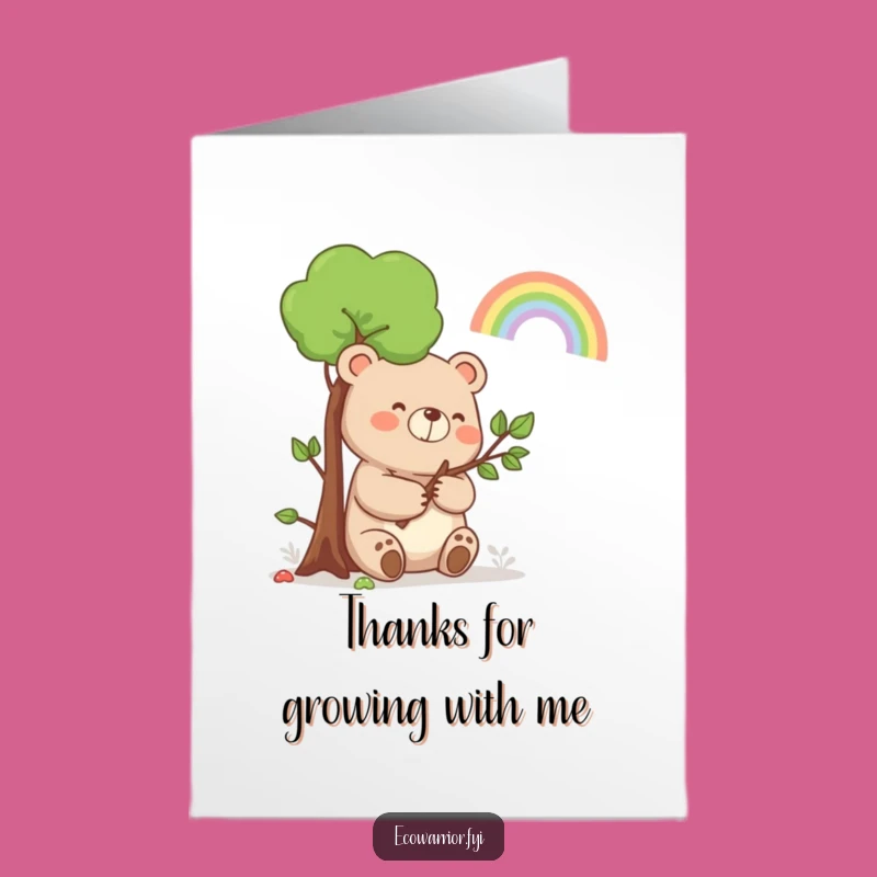 Free Printable Funny Thank You Card: Bear Sapling Rainbow Smile Downloadable