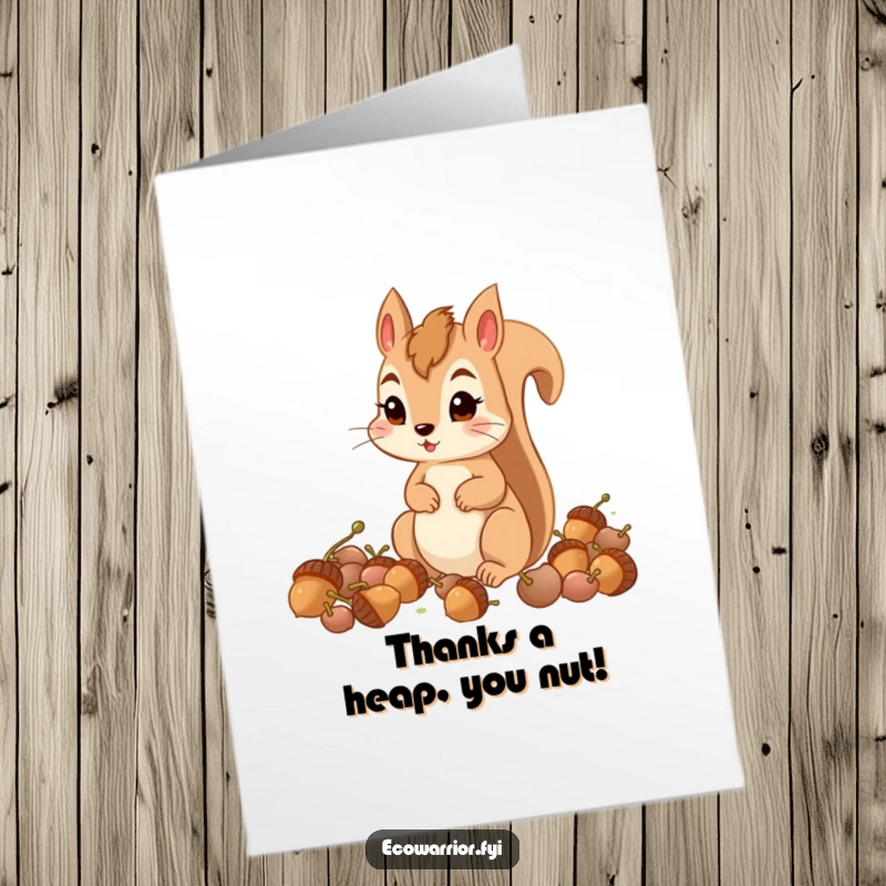 Funny Free Printable Thank You Card: A determined squirrel focused on collecting acorns, conveying earnest thanks.