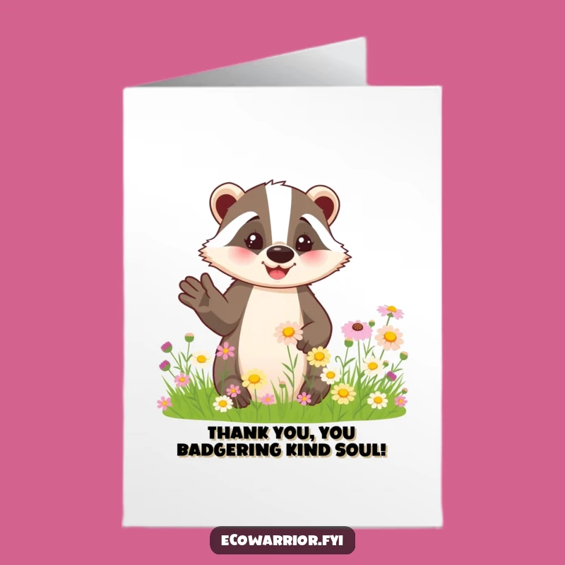 Free Printable Thank You Card: Badger's Grateful Bloom for Your Kindness!