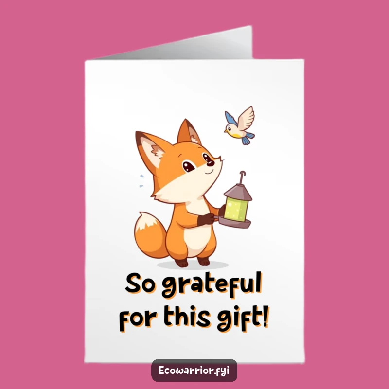 Free Printable Thank You Card: Curious Fox Grateful for Bird Seed, Downloadable Gift