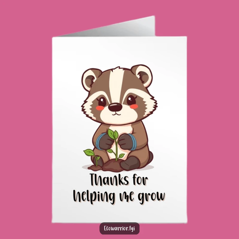 Free Printable Thank You Card: Funny Badger Gardener Expressing Gratitude Downloadable Gift