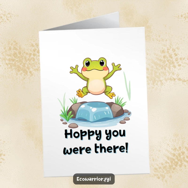 Funny Free Printable Thank You Card: Happy frog mid-jump over a stream, conveying heartfelt thanks with a splash.