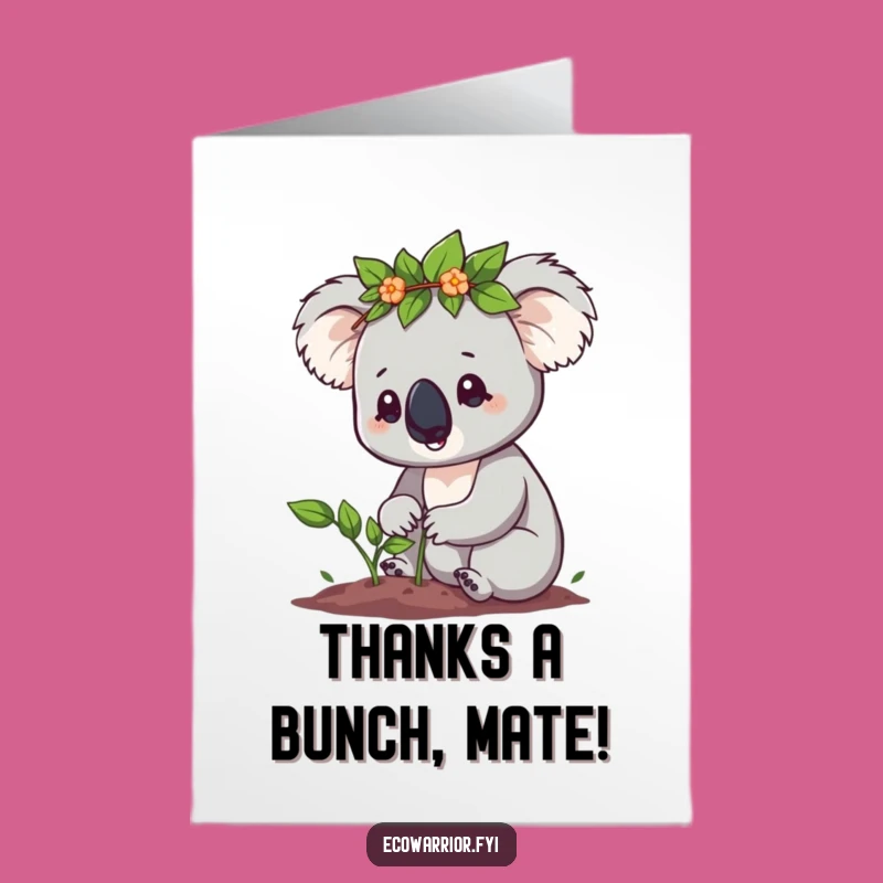 Free Printable Koala Thank You Card: Funny Leaf Crown Koala Planting Downloadable