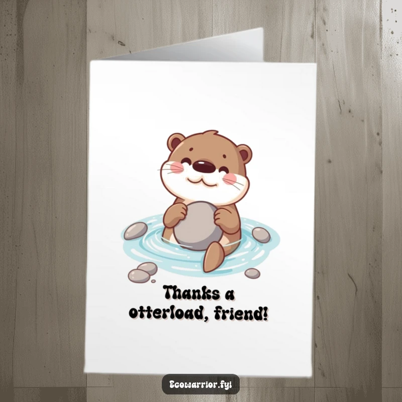 Funny Free Printable Thank You Card: Playful otter swimming, holding a stone, conveying sincere thanks with a happy expression.