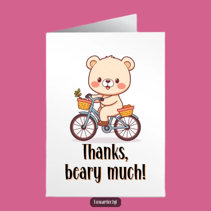 Free Printable Thank You Card: Cheerful Bear Cub Cycling, Funny Downloadable Gift for Gratitude