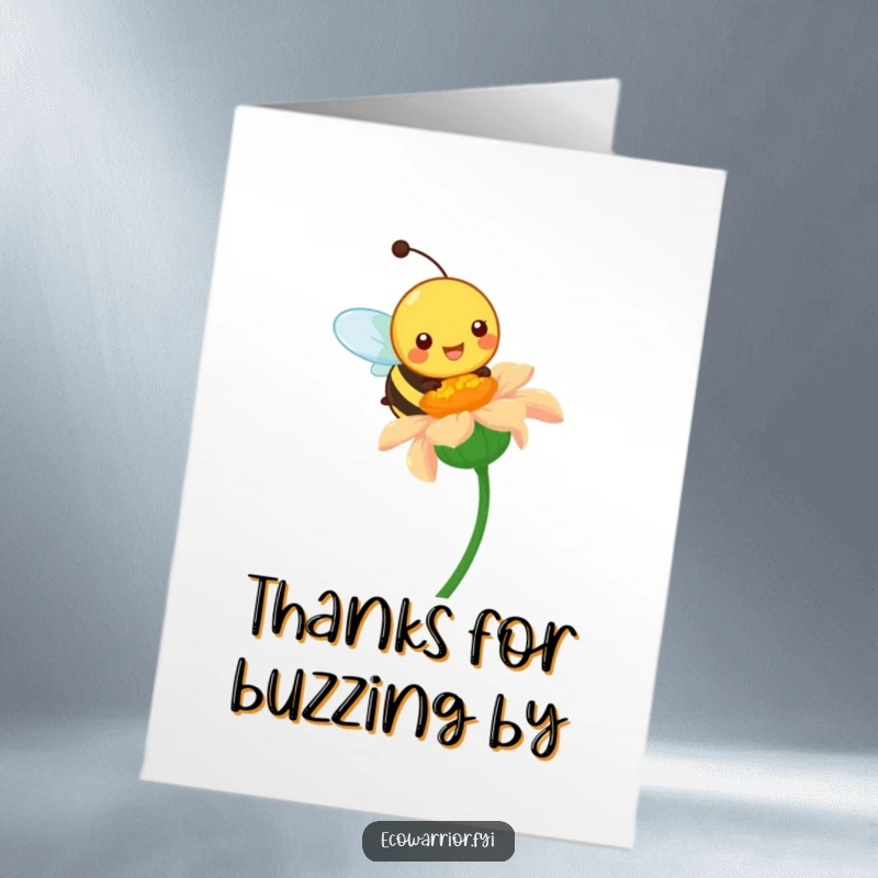 Funny free printable thank you card featuring a happy bee pollinating a wildflower, a sweet and downloadable expression of thanks.