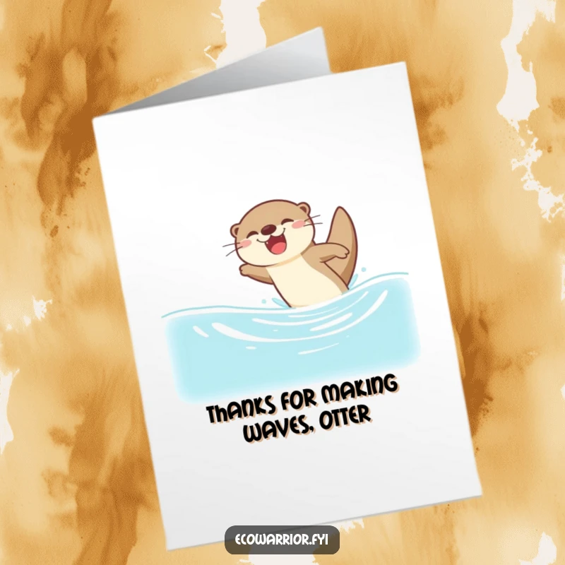 Funny Free Printable Otter Thank You Card: A joyful otter dives into water, expressing thanks with playful energy.