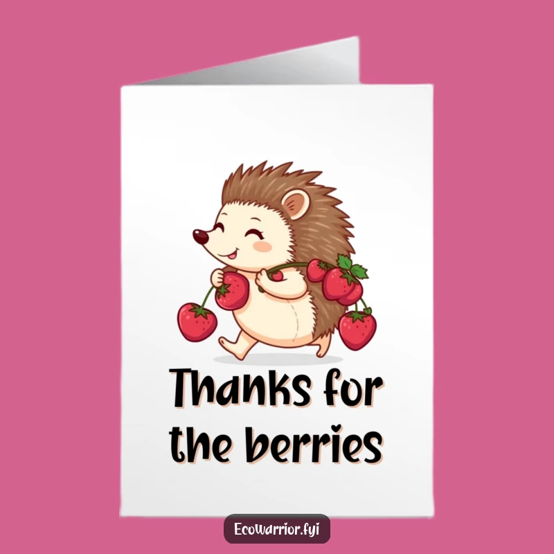 Free Printable Thank You Card: Happy Hedgehog Berries Funny Downloadable Appreciation Gift