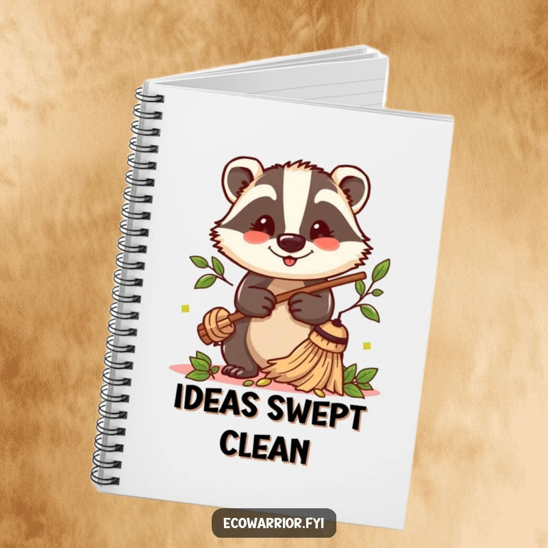 Funny Badger Sweeper Notebook: A cheerful badger with a twig broom sweeps leaves, ready to record your ideas.