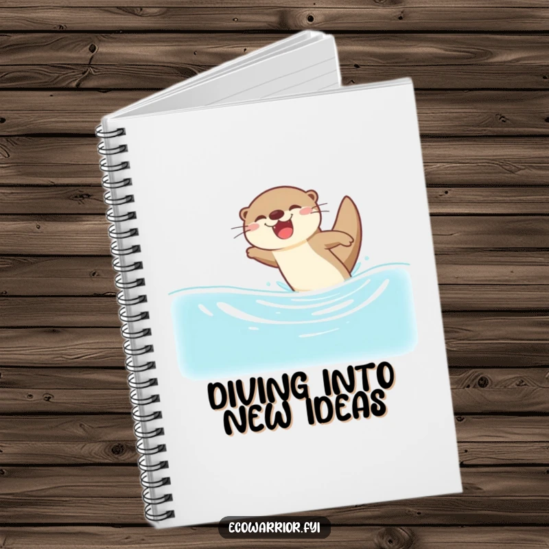 Funny notebook featuring a joyful otter diving into clean water, ideal for jotting down ideas with a splash of happy, humorous energy.