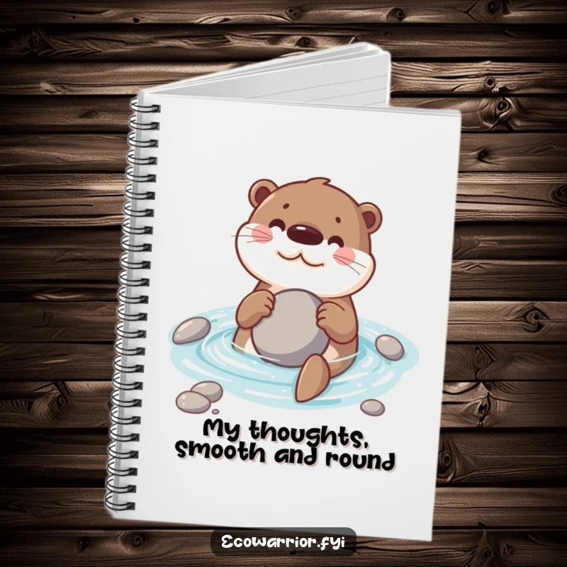 Funny notebook with a playful otter swimming and holding a stone, perfect for jotting down notes.