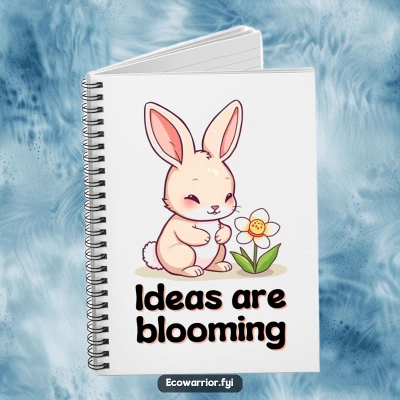 Funny rabbit character with a blooming flower on a notebook cover, inspiring curiosity and creative exploration, perfect for funny notebook collectors.