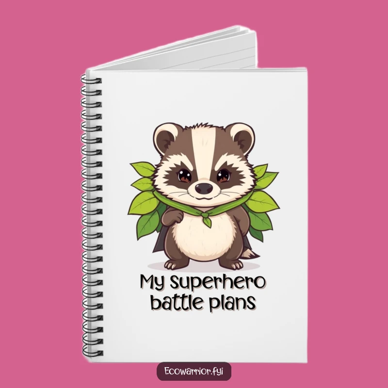 Funny Badger Superhero Notebook: Determined Hero, Leaf Cape Journal Gift