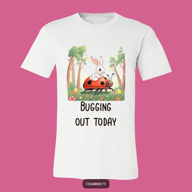 Funny Rabbit Ladybug T-Shirt - Whimsical Forest Journey Tee