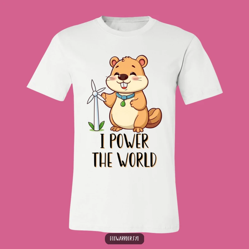 Funny Beaver Clean Energy T-Shirt: Whimsical Windmill Tee for Eco Fans