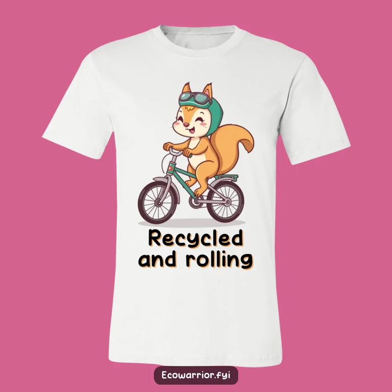 Funny Squirrel Eco T-Shirt: Recycled Bike Rider Tee, Playful & Green Funny Gift