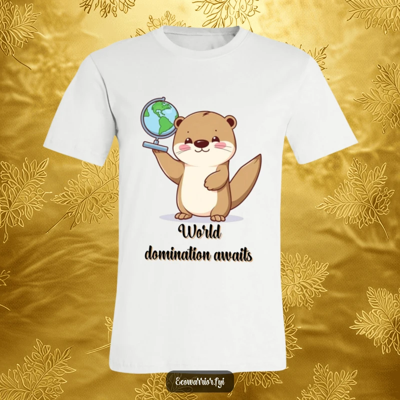 Funny t-shirt showcasing a joyful otter proudly holding a small globe, embodying global pride and a love for exploration.