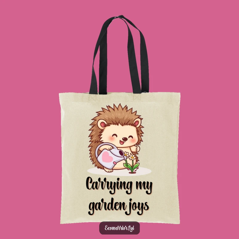 Funny Hedgehog Gardener Tote Bag: Cheerful Planter, Cute Critter Carryall