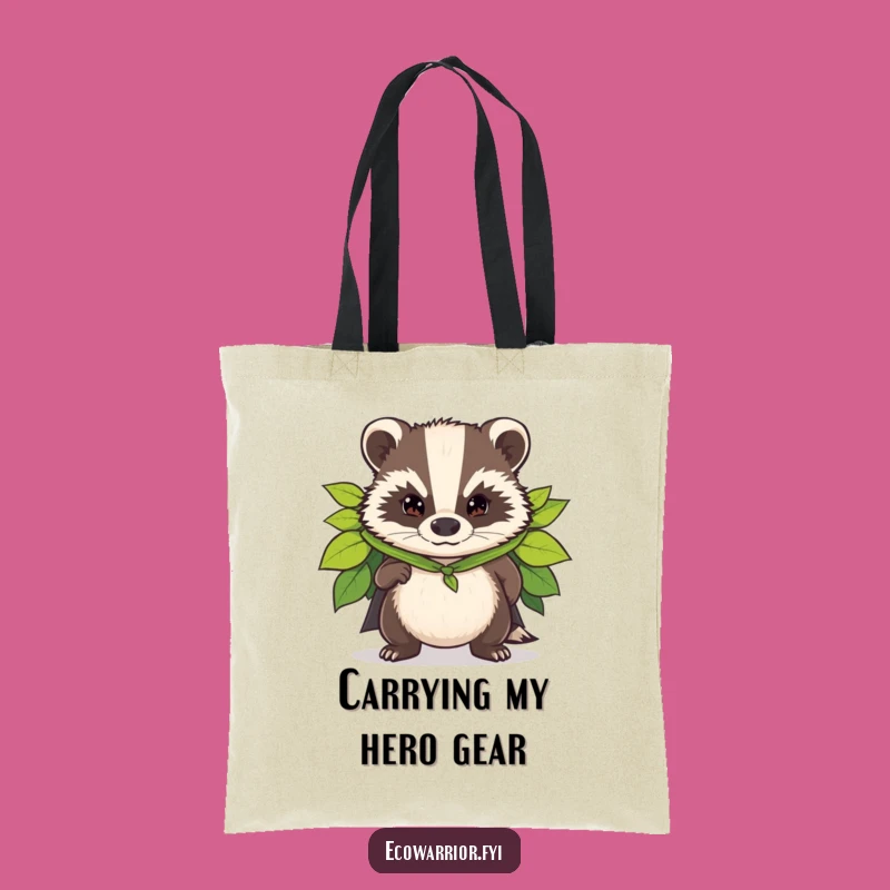 Funny Badger Superhero Tote Bag: Leaf Cape Carryall, Woodland Hero Gift