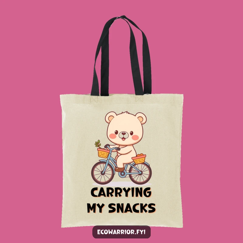 Funny Tote Bag: Cheerful Bear Cub Bicycle Accessory Funny Gift