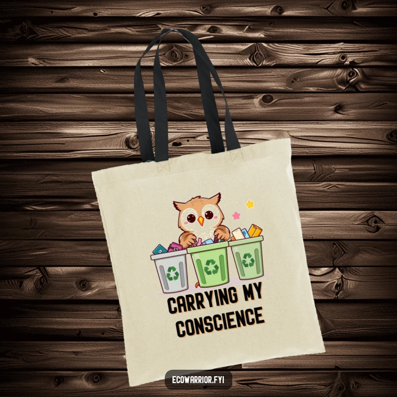 Funny Proud Owl Recycling Tote Bag: A proud owl sorting recyclables with precision, a sturdy and eco-friendly tote.