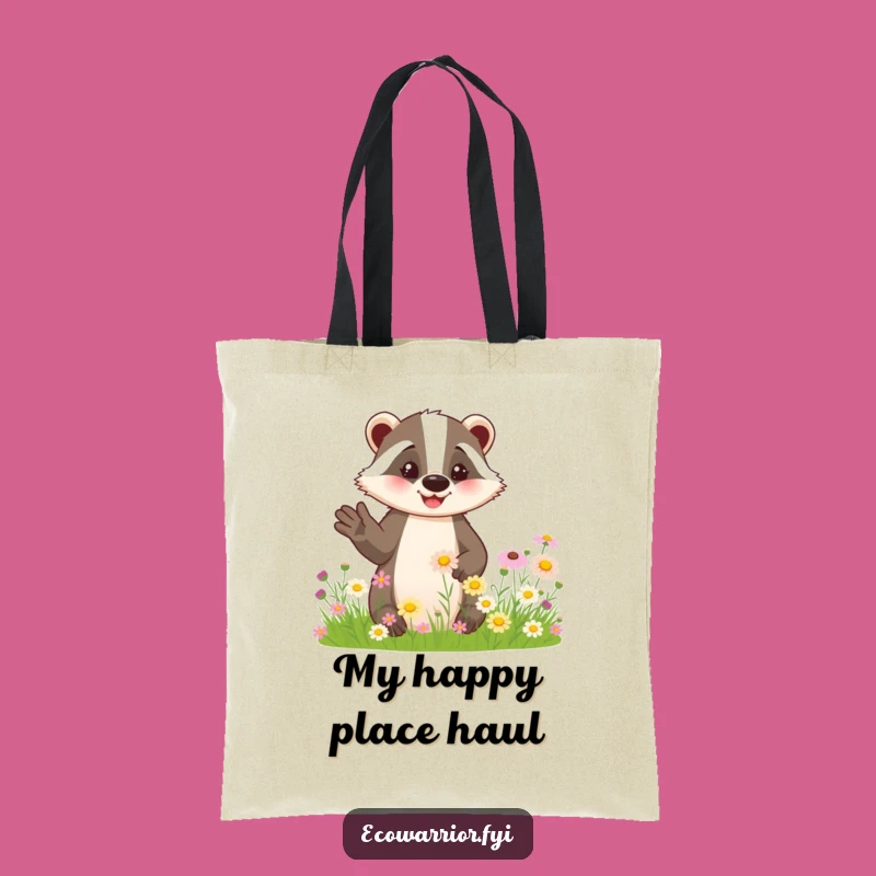 Funny Badger Tote Bag: Friendly Wildflower Badger, Eco-Friendly Nature Gift