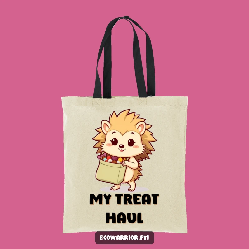 Funny Hedgehog Tote Bag: Treat Haul Style, Hilarious Eco-Gift for Shoppers
